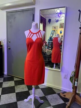 Guess Strapless Red Cutout Sheath Dress